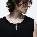 wholesale 925 Sterling Silver Key Design Pendant Necklace with Black Enamel and Crystal Accents - Gifts for Her Him-0-2