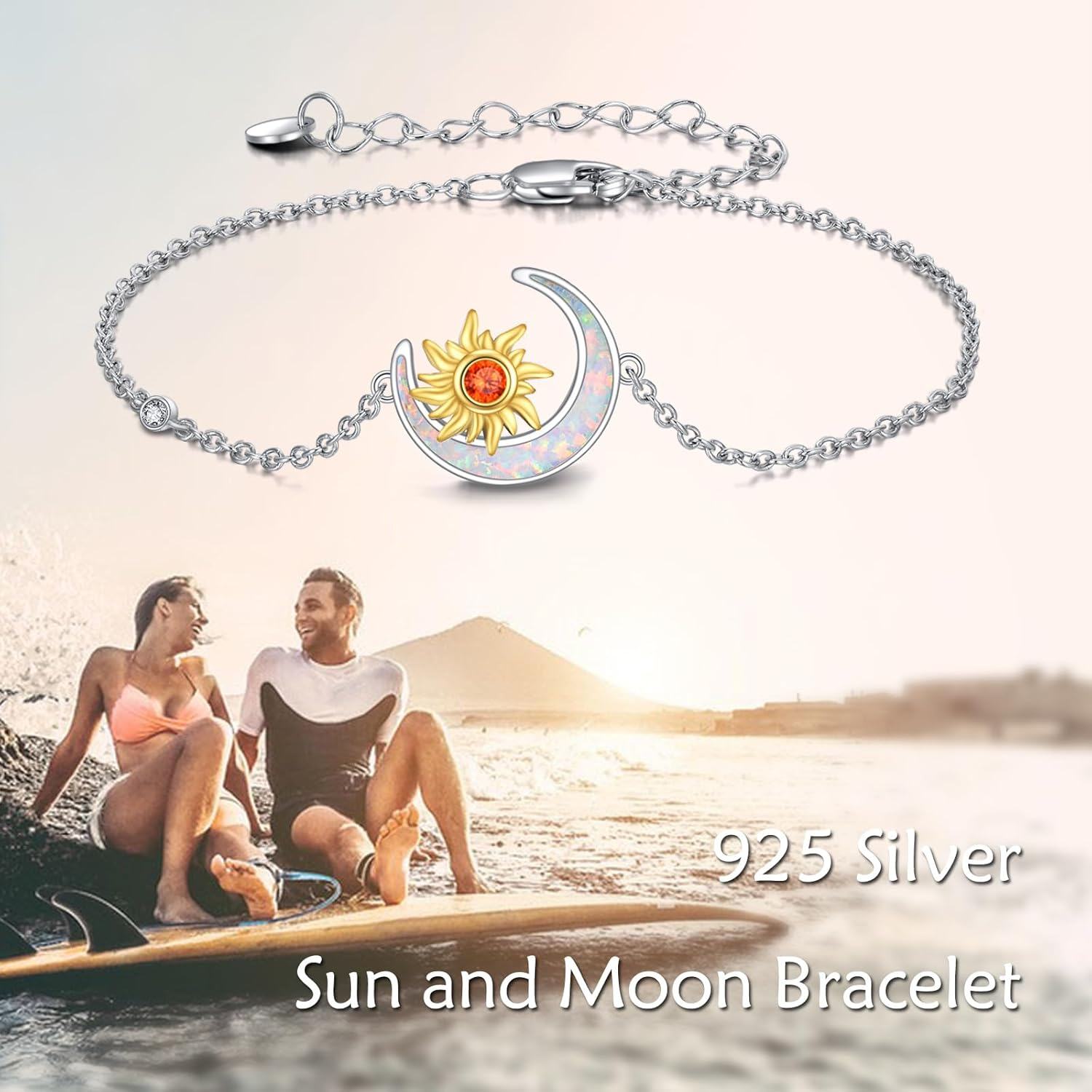 Sterling Silver Opal Moon Mother Bracelet for Women New Mom Jewelry Gift-0-1