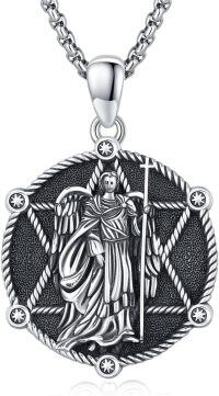 wholesale Sterling Silver Archangel Medals St Pendant Necklace for Men Women-88-St Uriel(round silver)