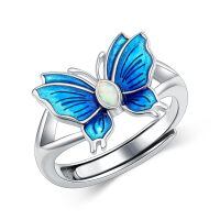 wholesale 925 Sterling Silver Butterfly Rings Wholesale With Blue Enamel And Opal Center-style 01