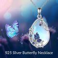 wholesale 925 Sterling Silver Butterfly Moonstone Pendant Necklace with Blue Enamel Accents-0-5
