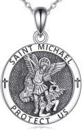 wholesale Sterling Silver Religion Jewelry Saint Michael Raphael Praying Hands Coin Medal Pendant Necklace Archangel Protection for Men Women-0-16