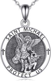 wholesale Sterling Silver Religion Jewelry Saint Michael Raphael Praying Hands Coin Medal Pendant Necklace Archangel Protection for Men Women-Saint Michael Necklace 2