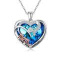 TOUPOP Sterling Silver Blue Crystal I Love You Forever Heart Mom Pendant Necklace-0-0