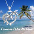 wholesale 925 Sterling Silver Heart-Shaped Wave and Palm Tree Pendant Necklace with Cubic Zirconia for Women-0-4