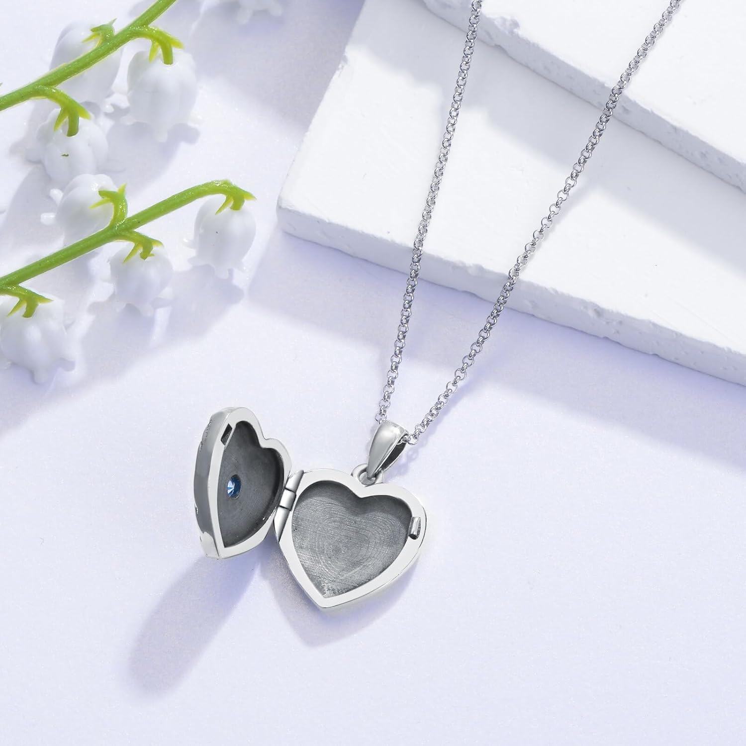 Sterling Silver Rose Flower Compass Photo Locket Necklace for Women-0-3