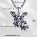 wholesale 925 Sterling Silver Saint Michael Pendant with Angel Design Chain Necklace for Men & Women Catholic Religious  -0-3