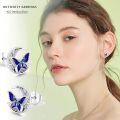 wholesale 925 Sterling Silver Blue Butterfly Crescent Moon Stud Earrings Platinum Plated-0-5