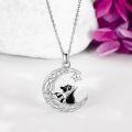 wholesale 925 Sterling Silver Black Enamel Raccoon on Crescent Moon Star Charm Pendant Necklace-0-4