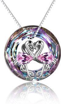 wholesale 14K Gold Plated S925 Sterling Silver Flamingo Crystal Necklace - Elegant Gift for Women-Two flamingos-circle crystal