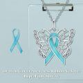 wholesale 925 Sterling Silver Butterfly Teal Ribbon Ovarian Cancer Awareness Pendant Necklace for Women-0-5