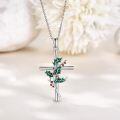 wholesale 925 Sterling Silver Christmas Holly Leaf & Berry Cross Pendant Necklace-0-3