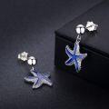 wholesale S925 Sterling Silver Blue Enamel Starfish Dangle Stud Earrings Hypoallergenic Ocean Jewelry for Women-0-1