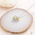wholesale Gold-Plated 925 Sterling Silver Sunflower Heart Pendant Necklace with Cubic Zirconia and Leaves Design-0-4