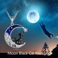 wholesale 925 Silver Black Cat Blue Enamel Crescent Moon Star Pendant Necklace-0-1