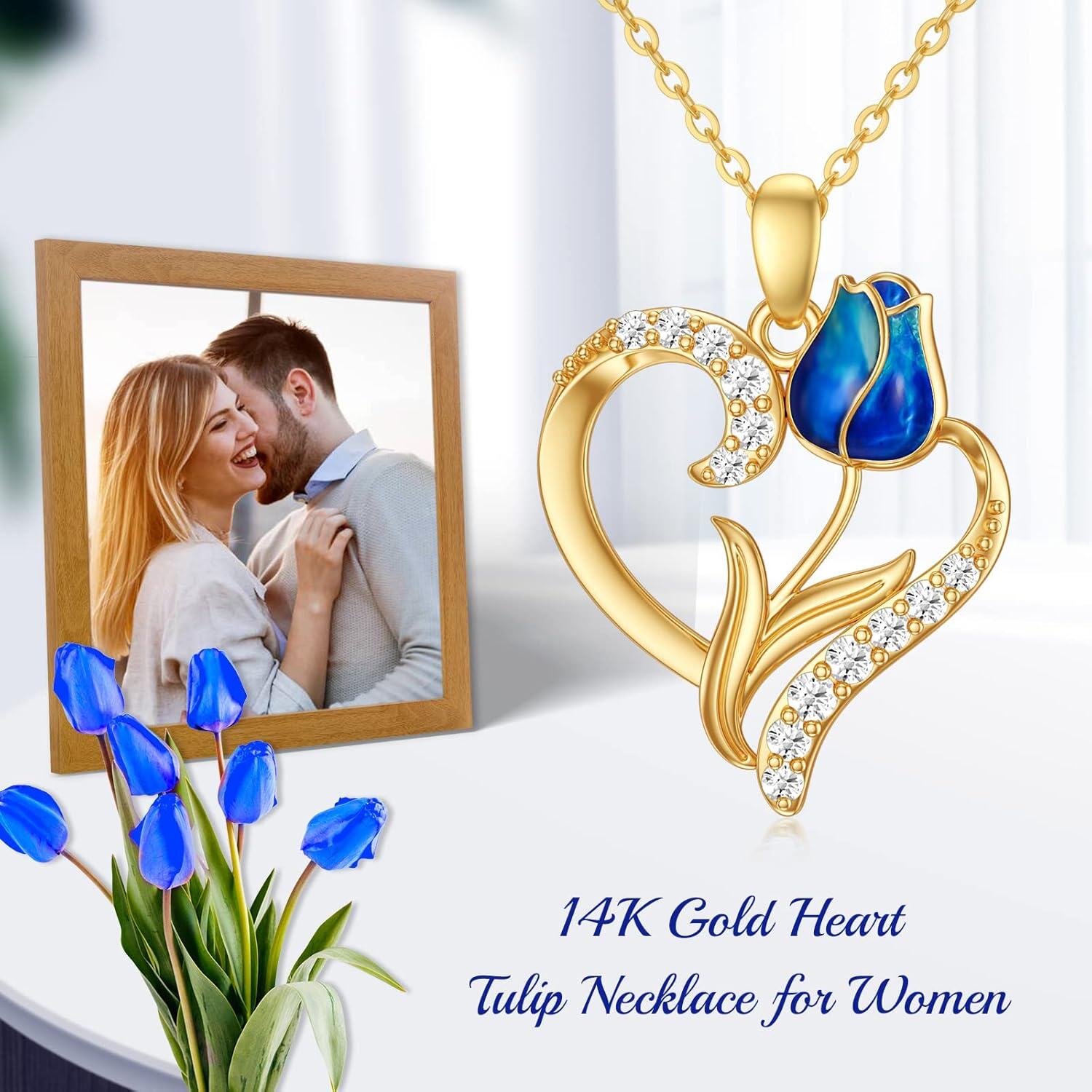 14K Yellow Gold Moissanite Orchid Lotus Birth Flower Necklace 16 18 -0-4
