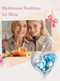 wholesale  Sterling Silver & White Gold Plated Aquamarine Heart Necklace with Austrian Crystal - Mother's Day Gift for Mom Wife Women-0-1