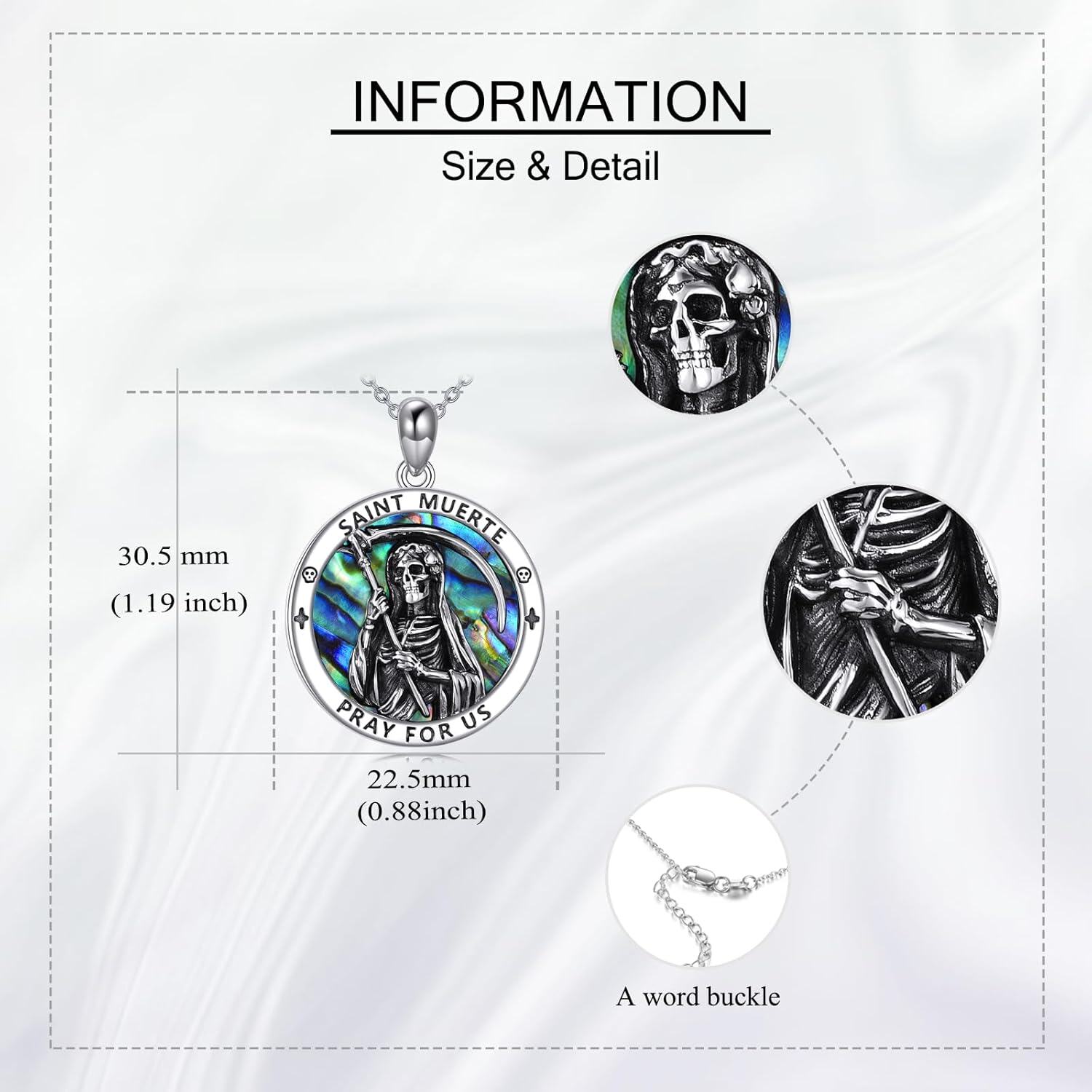 Sterling Silver Sterling Silver Religious Necklace St Dymphna St Gerard Santa Muerte St Michael Round Pendant Unisex Christmas Gift-0-4