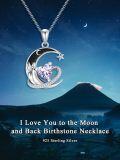 wholesale  Sterling Silver Birthstone Moon Star Heart Pendant Necklace -0-5