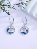 TOUPOP Sterling Silver Moonstone Palm Tree Wave Leverback Ocean Beach Earrings-0-1