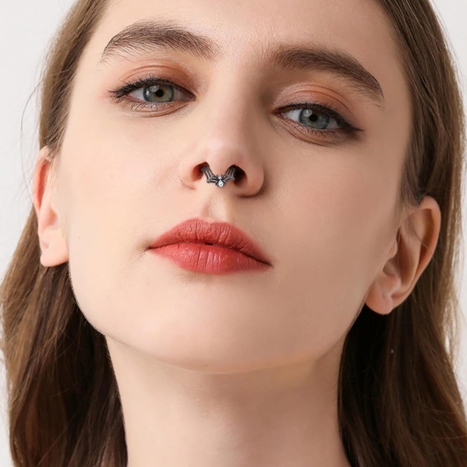 wholesale Sterling Silver Spider Web Septum Ring - Halloween Nose Jewelry for Alternative Fashion-0-2