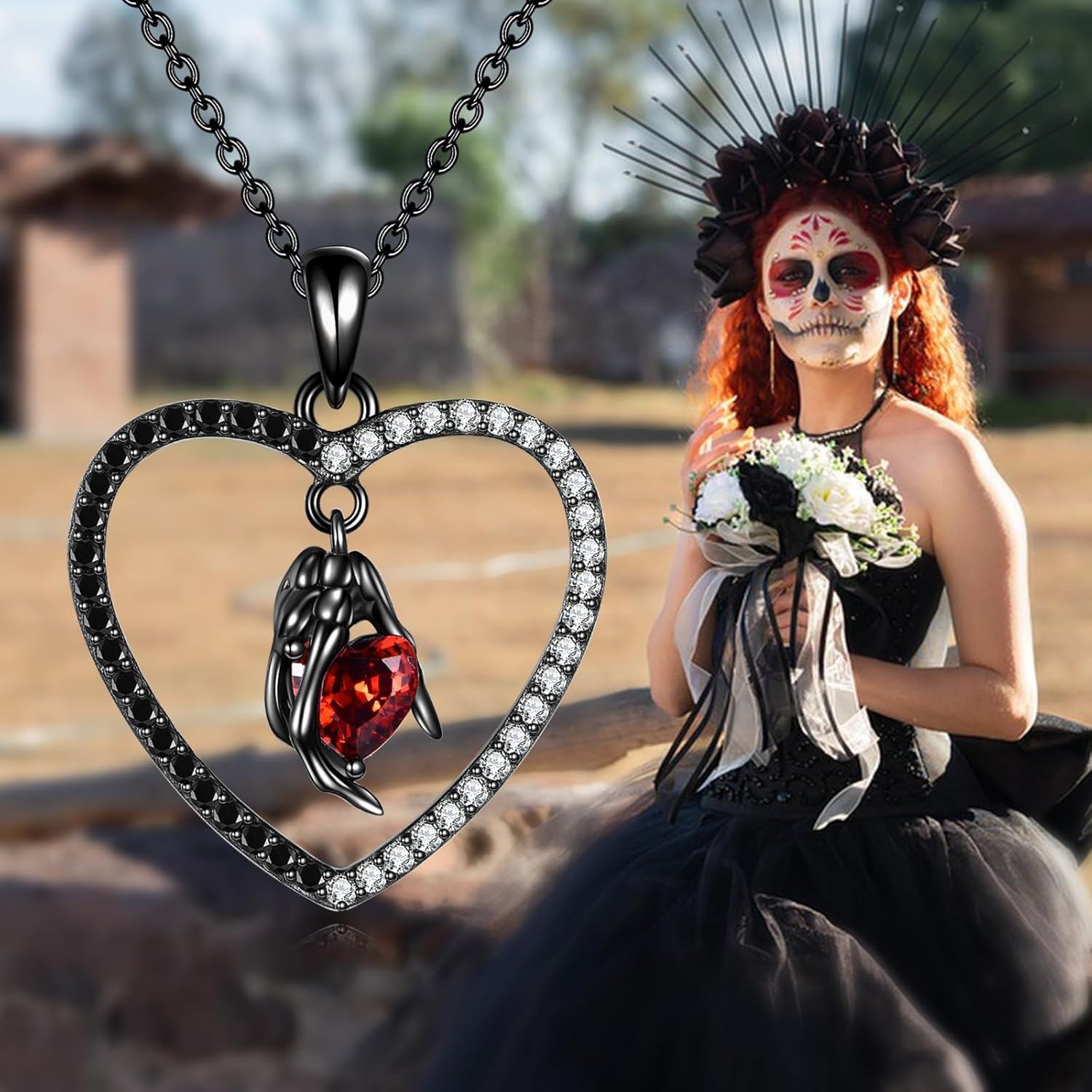 Sterling Silver Skull Bat Key Wings Goth Pendant Necklace for Women-0-5