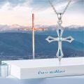 wholesale 925 Sterling Silver Blue Opal & Moonstone Cross Pendant Necklaces for Women and Girls s 45cm Chain Length (Blue)-0-2