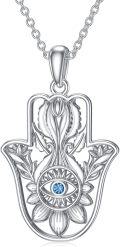 wholesale 925 Sterling Silver Blue Crystal Evil Eye Hamsa Hand Pendant Necklace for Women Men Protection Lucky Charm s-0-0