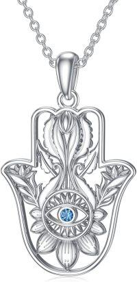 wholesale 925 Sterling Silver Blue Crystal Evil Eye Hamsa Hand Pendant Necklace for Women Men Protection Lucky Charm s-Hamsa Lotus Necklace