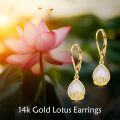 wholesale 14K Gold Moonstone Lotus Flower Leverback Dangle Earrings-0-5