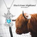 wholesale 925 Sterling Silver Heart-Shaped Blue Stone Highland Cow Pendant Necklace for Women-0-3