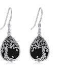 wholesale 925 Sterling Silver Black Onyx Teardrop Tree Of Life Drop Earrings-0-0