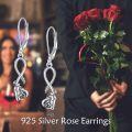 wholesale 925 Sterling Silver Rose Flower Shape Dangle Drop Earrings with Crystal Stones for Women Girls Mom Daughter Gift Ideas-0-5
