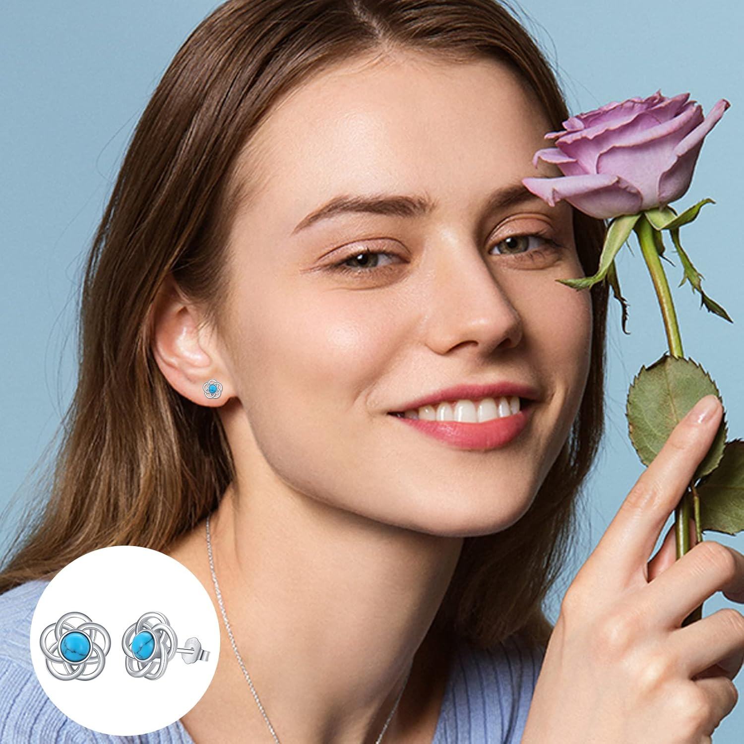 wholesale 925 Sterling Silver Flower-Shaped Turquoise Stud Earrings-0-4