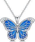wholesale 925 Sterling Silver Blue Opal Butterfly Pendant Necklace with Cubic Zirconia Accents-0-0