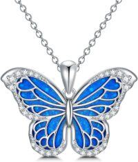 wholesale 925 Sterling Silver Blue Opal Butterfly Pendant Necklace with Cubic Zirconia Accents-Monarch Butterfly