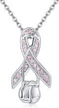 wholesale 925 Sterling Silver Pink Ribbon Pendant with Crystal Balls and Chain for Women's-0-0