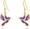 wholesale 925 Sterling Silver Purple & Blue Enamel Hummingbird Dangle Drop Earrings for Women-0-0