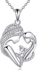 wholesale 925 Sterling Silver & Cubic Zirconia Mother Daughter Heart Necklace with Crystal & April Birthstone-0-0