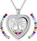 wholesale S925 Sterling Silver Tree of Life Floating Locket Necklace with DIY Birthstones Set – Heart Charm Pendant, Double-Sided Glass, Adjustable Chain, Hypoallergenic, Gift Box Included-0-0