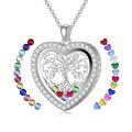 wholesale S925 Sterling Silver Tree of Life Floating Locket Necklace with DIY Birthstones Set – Heart Charm Pendant, Double-Sided Glass, Adjustable Chain, Hypoallergenic, Gift Box Included-0-0