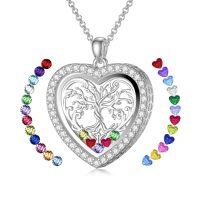 wholesale S925 Sterling Silver Tree of Life Floating Locket Necklace with DIY Birthstones Set – Heart Charm Pendant, Double-Sided Glass, Adjustable Chain, Hypoallergenic, Gift Box Included-D2-Heart Tree of Life