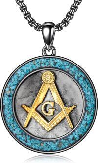 wholesale 925 Sterling Silver Blue Stone Freemason Symbol Pendant Necklaces for Men Women Gifts-Masonic
