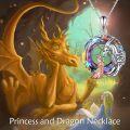 wholesale 925 Sterling Silver Rainbow Crystal Dragon & Princess Pendant Necklace for Women-0-5