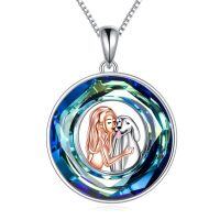 wholesale 925 Sterling Silver Round Blue Crystal Dog & Girl Locket Necklace Pendant s for Women-Dog with Women