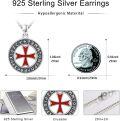 wholesale 925 Sterling Silver Red Cross Round Pendant Necklace  with Chain for Protection Gifts-0-3