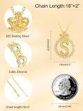 wholesale  925 Sterling Silver & Cubic Zirconia Crown Initial Necklace with Zirconia Stones - Regal Women's Letter Pendant Jewelry Gift-0-2