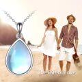 wholesale 925 Sterling Silver Teardrop Pendant Necklace with Opal Stone for Women s-0-10