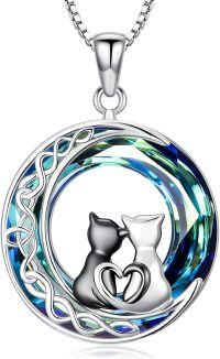 wholesale  Sterling Silver Crystal Cute Animal Pendant Necklace for Women Mother Daughter Gift -2-Cat