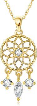wholesale 14K Gold Dreamcatcher Pendant with Cubic Zirconia and Chain - Unique Boho Style Necklaces for Women-0-0